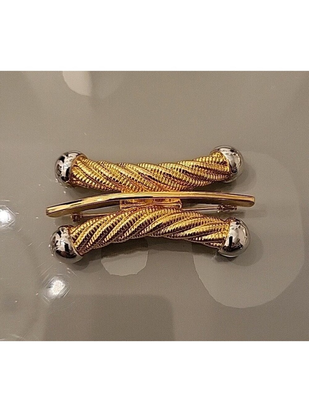 Vintage Gold Silver Tone Braided Knot Brooch Textured Rope Statement Jewelry - Picture 2 of 4